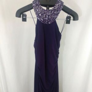 Cache Beaded Halter Fitted Purple Cocktail Dress